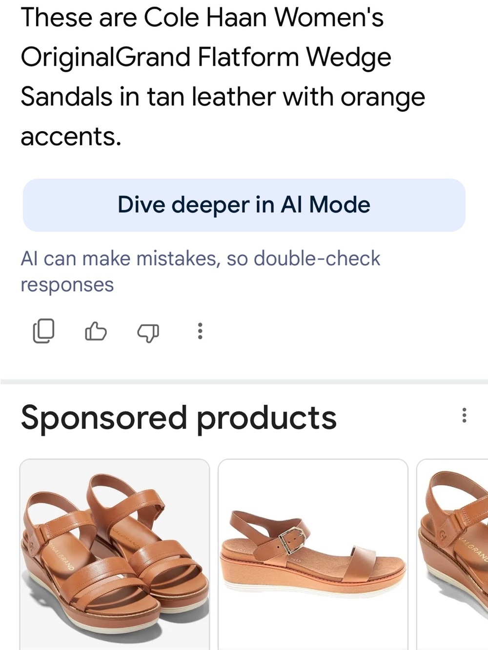 Cole Haan Tan Leather Flatform Wedge Sandals with Orange Trim